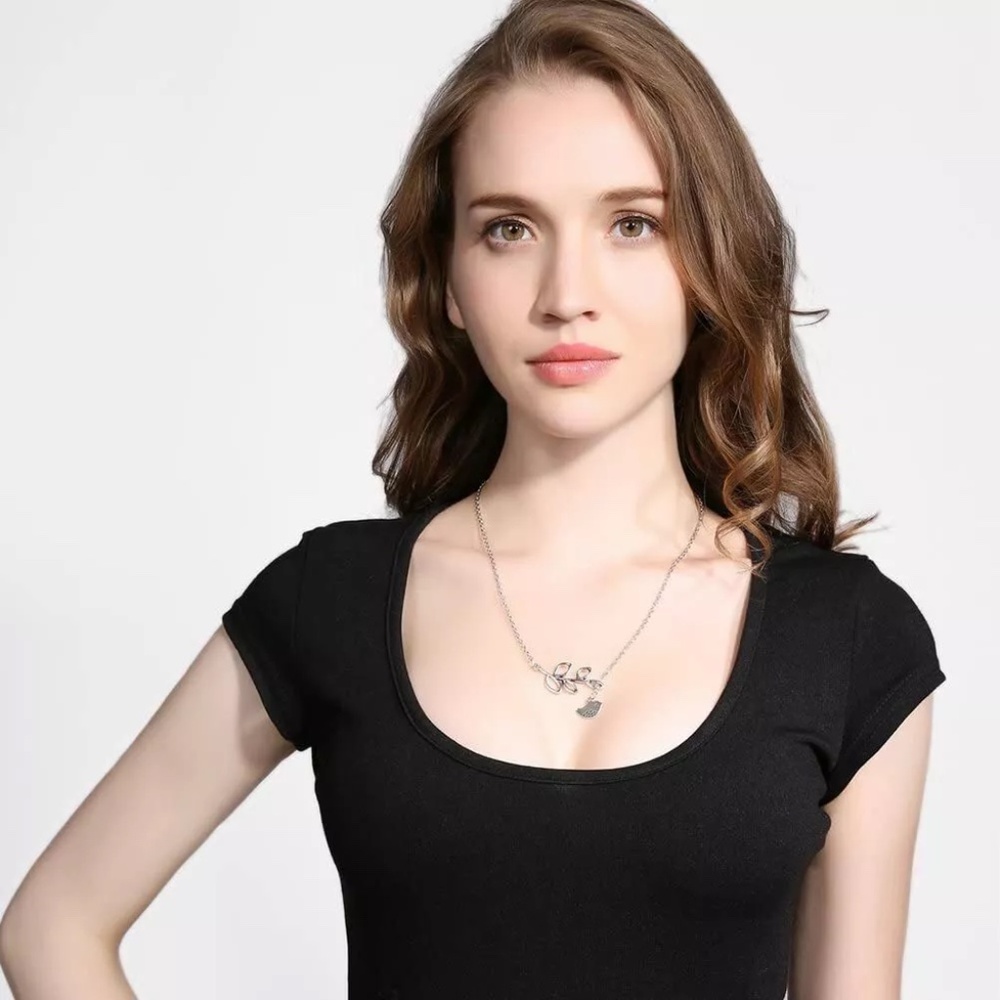 USA Elegant Spring Time Silver Bird and Leaves Lariat Pendant Necklace Jewelry - Picture 2 of 12